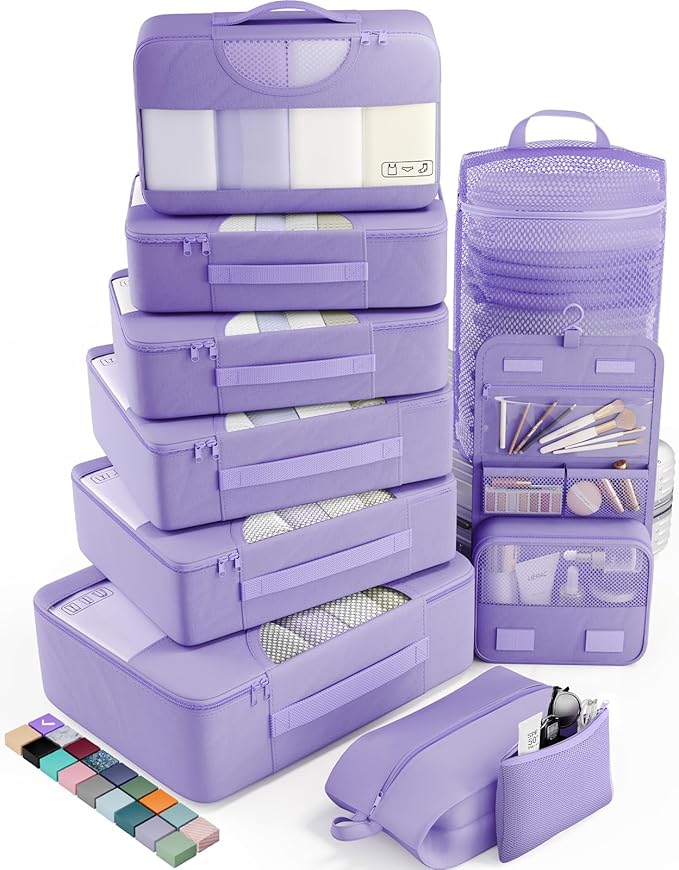Veken 10 Set Packing Cubes for Travel Essentials, Suitcase Organizer Bags in 4 Sizes, Carry-On Luggage Accessories with Large Laundry Bag & Passport Holder, Must-Have for Airplane, Road Trip & Camping