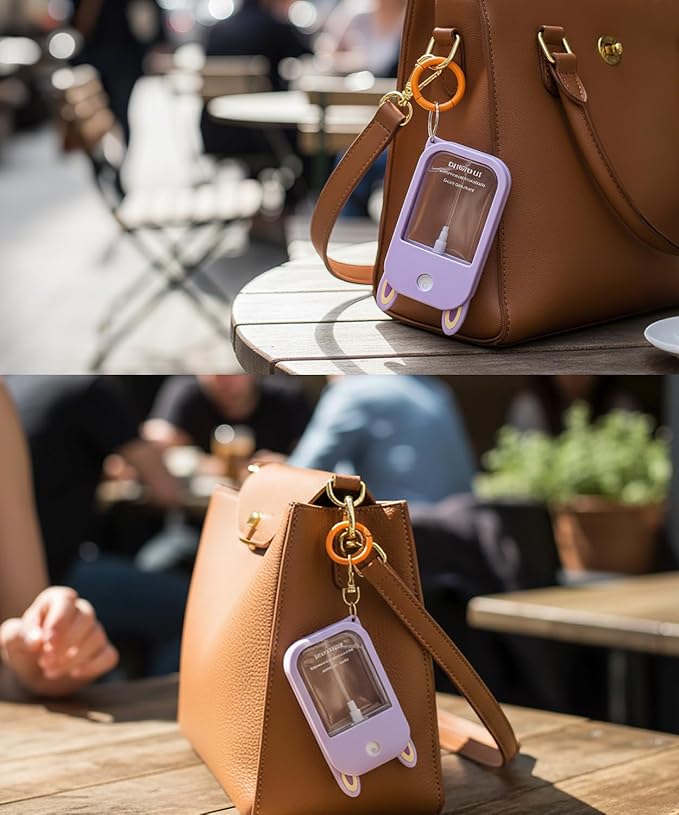 Hand Sanitizer Spray Silicone Case Compatible with Touchland 1 FL. OZ./30 mL, Cute Ears Design Hand Sanitizer Mist Accessory with Keychain (Purple, 1 Pack)
