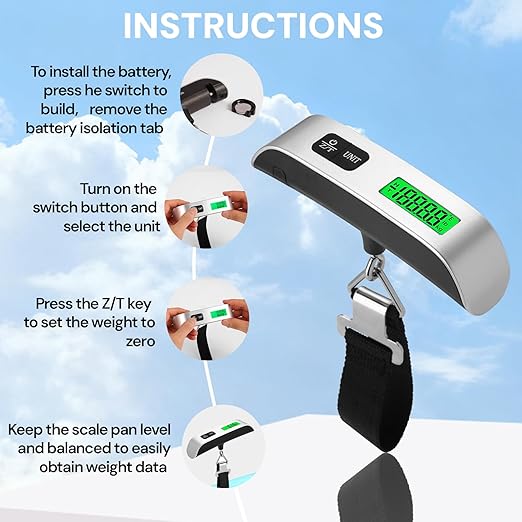 Digital Luggage Scale, 110lb Portable Suitcase Weight Scale for Travel with Backlit LCD, 4-Unit Switching, Non-Slip, Luggage Scale for Luggage, Backpacks, Packages (Battery Included)
