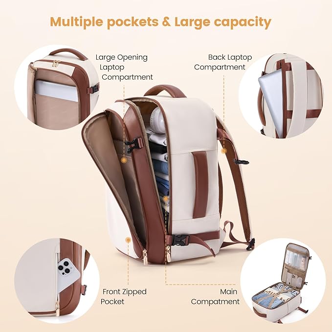 LOVEVOOK 50L Travel Backpack for Women,Carry on Luggage Backpack Flight Approved with 3 Packing Cubes,Waterproof Personal Item Travel Bag fits 17 Inch Laptop,Overnight Weekender Business Daypack