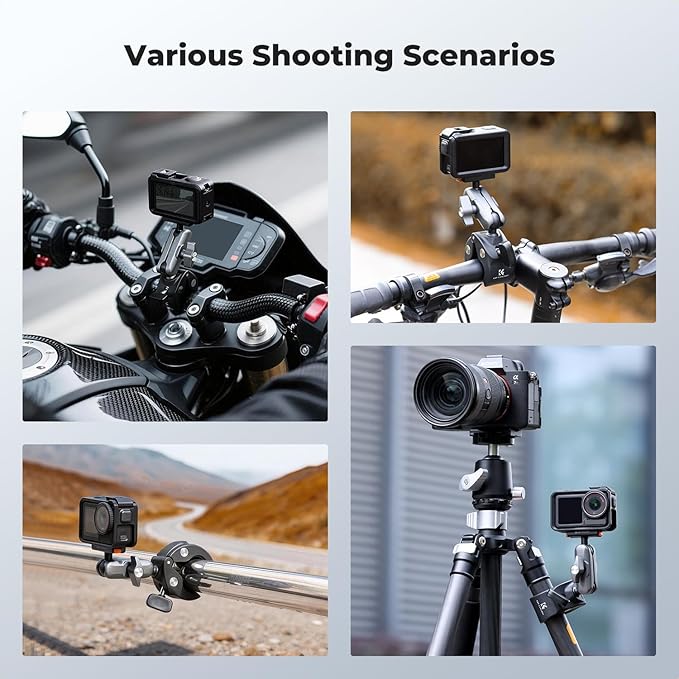 K&F CONCEPT Super Clamp Camera Mount with 360° Dual Ball Head, Bike/Motorcycle Handlebar Tube Mount Quick Release Compatible with Action 5 Pro/4/3