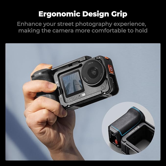K&F CONCEPT Aluminum Alloy Street Grip Kit with Protective Cage Compatible with DJI Osmo Action 6, Quick Release Street Photography Grip with Shutter Button| Cold Shoe Mount, Action Camera Vlogging
