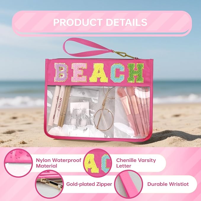 Siwara Snack Bags Clear Pouch Travel Makeup Bag Chenille Letter Bags for Zipper Pouch Clear Cosmetic Bag Clearly Tote Bag Makeup Travel Bags for Women