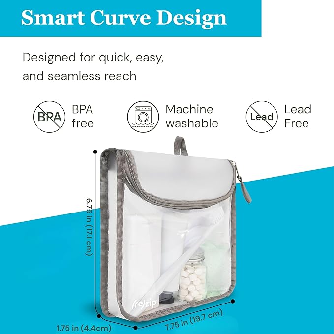 (re)zip TSA Approved Travel Toiletry Bag with Hanging Loop, Travel Quart Bag– Reusable Clear Makeup bags with zipper, Clear Pouch for Travel Essentials, Cosmetic | BPA-Free, Machine Washable - Gray