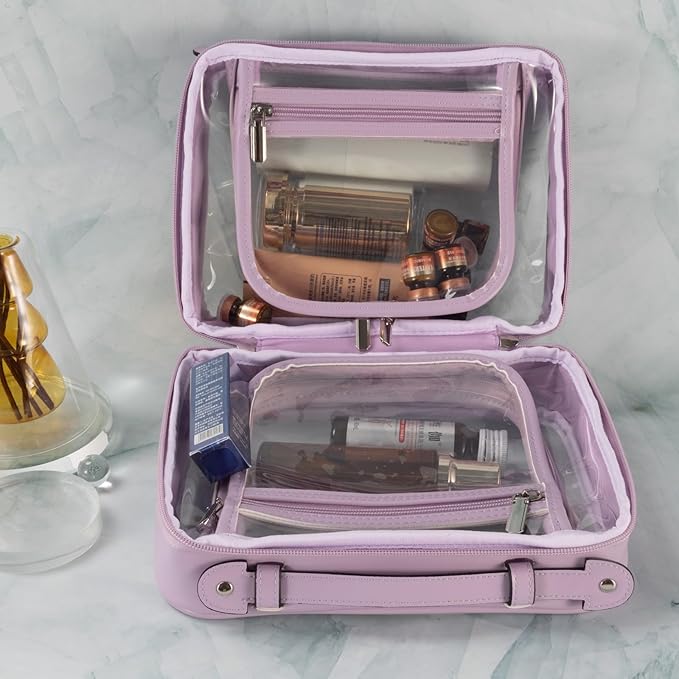 SANHECUN traveling toiletry bag clear cosmetics case makeup bag Dimensions | LxWxH:10” x 4.5” x 7.5” (Purple, Medium)