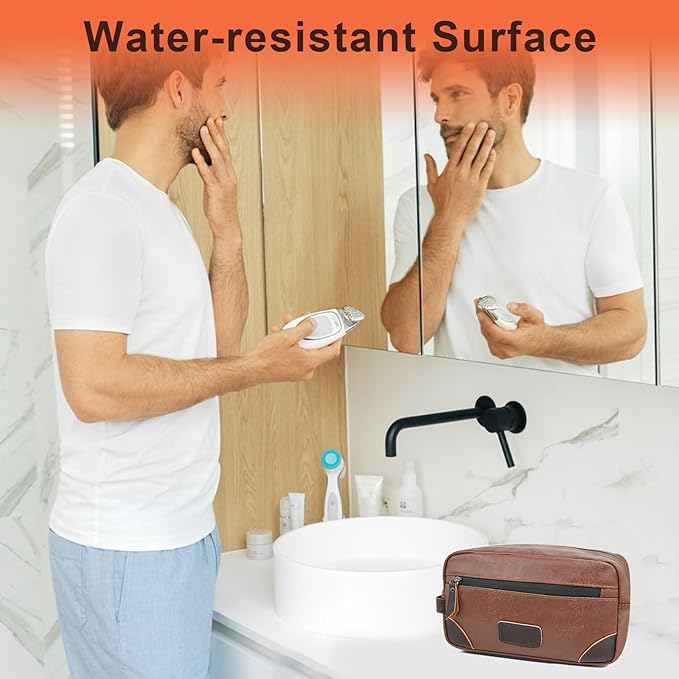 Wohlbege Men's Travel Toiletry Bag - Large Waterproof Organizer, 2 Zippered Pockets for Shaving/Cosmetic,Portable Bathroom Bag for Travel/Gym/Business Trips