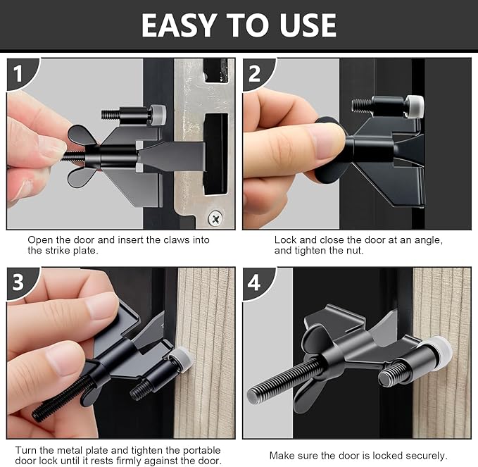 AceMining Upgraded Portable Door Lock Home Security Door Locker Privacy Perfect for Traveling Hotel Home Apartment College and Travel Lockdown Locks for Additional Safety, Black