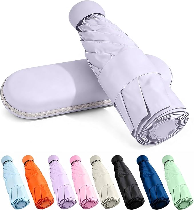 MRTLLOA Travel Essentials Mini Umbrella with Case for Purse - Small Compact & Lightweight, UV Sun Protection, Manual Open/Close for Pocket Umbrella(Women/Men/Kids)