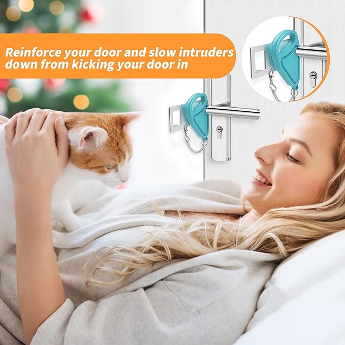 Sturdy Portable Door Lock Teal -2 Pack Door Locks for Additional Privacy and Safety in Hotel, Apartment,and Prevent Unauthorized Entry for Family Trip or Traveling Alone Home Dorms