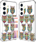 Compatible with Samsung Galaxy S24+ Plus / S25+ Plus Case Card Holder for Women Cute Design,Wallet Phone Cases Transparent Cool Kawaii Protective (Clear Colorful Owls Cartoon)