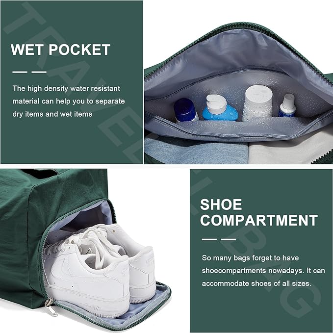 Small Gym Bag with Shoe Compartment, Workout Sport Duffle Bag for Women Travel, Waterproof Shoulder Overnight Bags Lightweight Carry on Tote Bags for Swim, Yoga, Dance