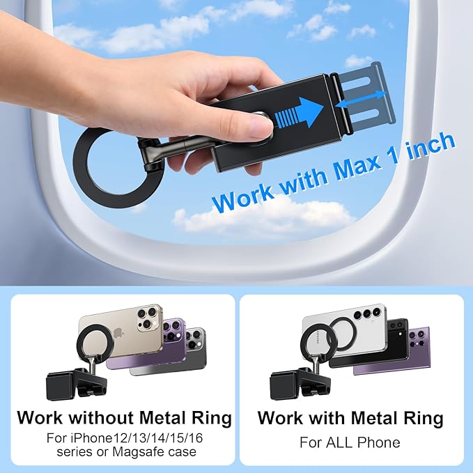 Airplane Phone Holder for Airplane Seat Back, Hands-Free Airplane Travel Essentials, Airplane Cell Phone Holder for iPhone 16,15,14,13,12 & All Phones