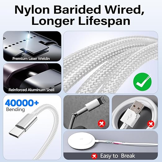 Travel Essentials for Apple Watch Charger,iPhone Charger,3 in 1 Type C/Lightning/Magnetic Multi Charging Cable with 20W Charger Block,Portable Designed for iWatch 11-2,iPhone 17-11,Galaxy S26,iPad-4FT