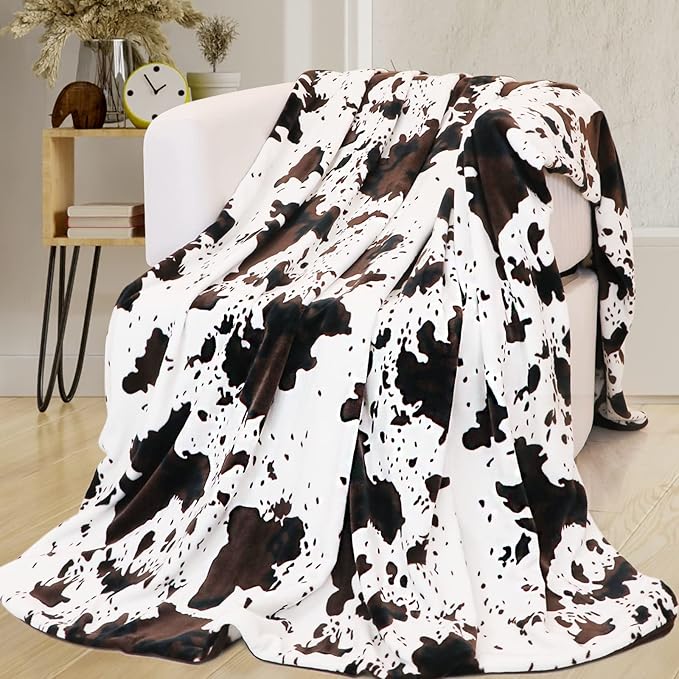 Soft Throw Blanket for Women Men, Brown White Warm Cozy Fleece Throws for Couch Bed, Farmhouse Home Living Room Decor, Birthday Gifts for Women Men Teens Boys Girls 50"x60"