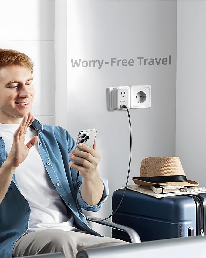 PAEWOK Travel Adapter PD 20W, Mini Universal Travel Adapter with 1 AC Outlet and USB Fast Charging, Ultra Thin International Plug Adaptor for US to European UK Italy Spain New Zealand (Type C G A I)