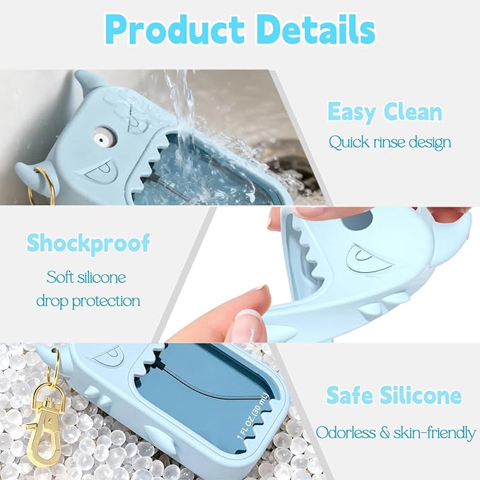 Hand Sanitizer Case Compatible with Touchland 1 Fl Oz, Cute Monster Silicone Spray Holder with Keychain for Bags, Sky Blue