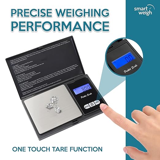 Smart Weigh Precision Digital Gram Scale (200g x 0.01g) – 7 Units (g, oz, ozt, DWT, ct, gn, tl) – Portable Pocket Design for Jewelry, Gems, and Food – Tare Function & Backlit LCD – Battery Included
