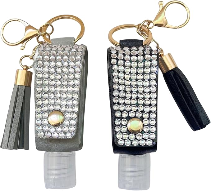 2 Pcs 1oz Bling Travel Bottle Case with Keychain, Travel Bottles for Alcohol, Hand Soap, Refillable Containers Portable