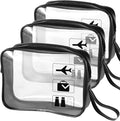 TSA Approved Toiletry Bag 3Pcs - 3 Pack Clear Travel Bags for Toiletries, Carry on Airport Airline Compliant Bag,Black