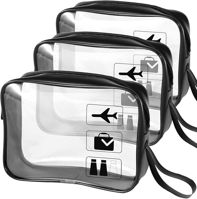 TSA Approved Toiletry Bag 3Pcs - 3 Pack Clear Travel Bags for Toiletries, Carry on Airport Airline Compliant Bag,Black