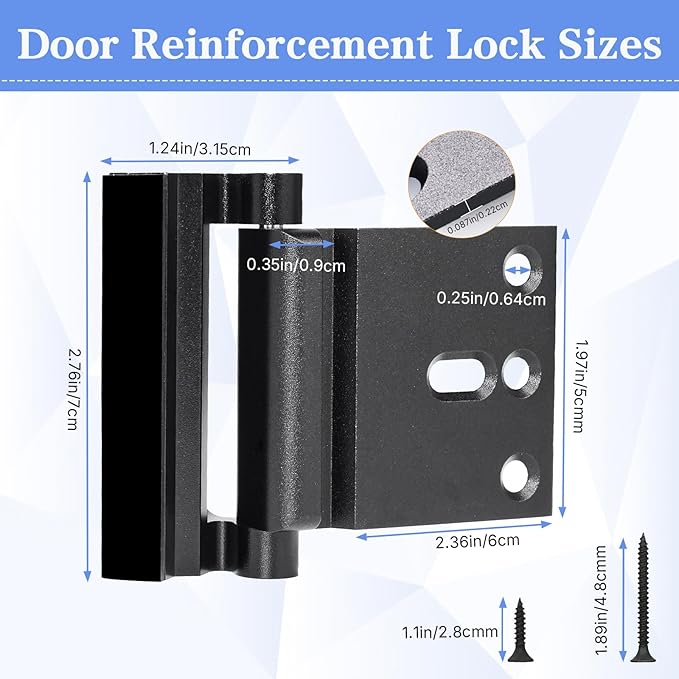 Child Safe Door Reinforcement Lock 2 Pack, 800lbs Heavy Duty Aluminum Inward Door Security Lock, 3 Inch Stop with Protective Silicone Strips for Extra Kids Safety(Black)