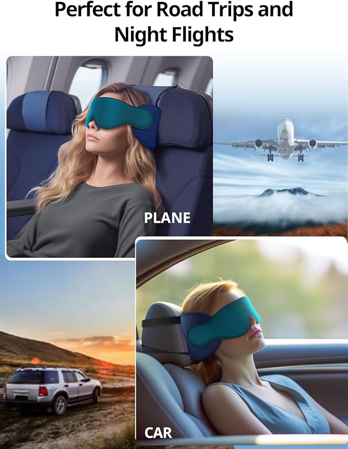 Inspireyes Travel Pillows for Airplanes, 360° Head Support for Long Flight, Soft Airplane Pillow with 3D Eye Mask for Sleeping, Stop Bobblehead, Airplane Headrest Gadgets, Lake Blue