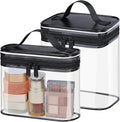 PACKISM Clear Toiletry Bag Combo Pack - 1 TSA Approved Medium & 1 Large Makeup Bag for Checked Luggage, Clear PVC Travel Bag with Handle, Dual Metal Zippers, Water Resistant Large Opening, Black