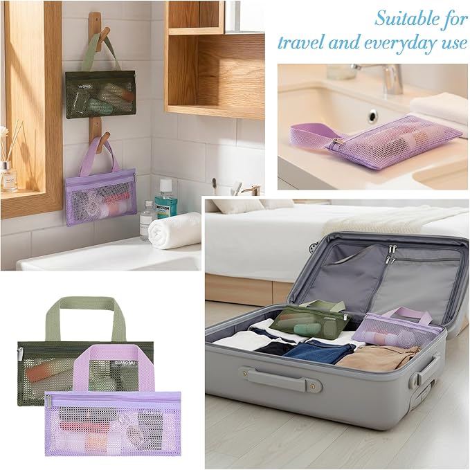 InnoHHustle 2 PCS Toothbrush Pouch, Mini Travel Toiletry Bags Portable Mesh Zipper Makeup Bag Travel Toothbrush Bag Square Mesh Storage Bags with Zipper for Men and Women (Green, Purple)