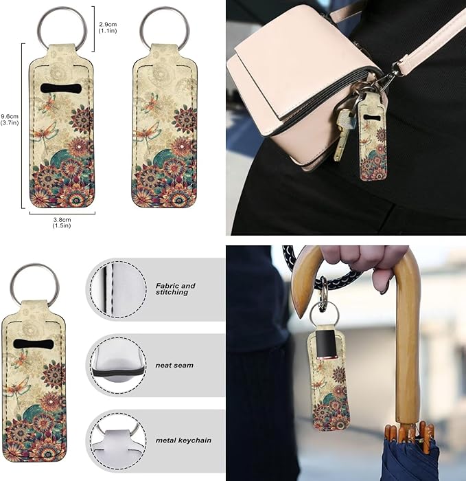 Suobstales 3Pcs Travel Bottles Keychain Holder Set,Travel Bottle Sleeves+Neoprene Chapstick Holders+Lanyard Keychain