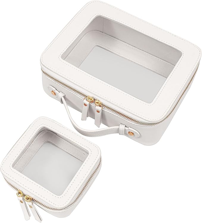 LETGO Clear Makeup Bags Set - TSA Approved Toiletry Bags with Zipper, Organizer for Carry-on Travel Essentials, Car Essentials Bags for Women & Men (Mini+Large White)