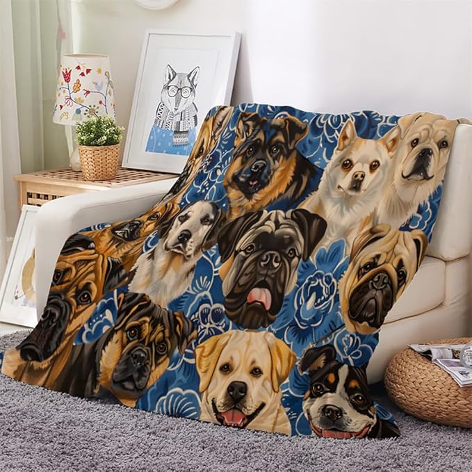 Dog Kids Blanket Twin Size, Cute Cartoon Dogs Fleece Blanket for Couch Bed Sofa, Pet Puppy Animal Blankets and Throws, Lovely Super Soft Cozy Plush Flannel Blanket 60x80, Decor & Gift