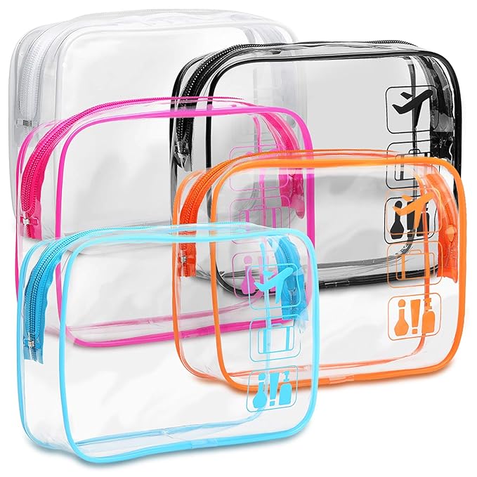 F-color TSA Approved Toiletry Bag 5 Pack Medium - Clear Makeup Bag Travel Quart Size for Women Men, Clear Cosmetic Bag Airport Airline Compliant Carry on Bag, 7.5×5.5×2.2", 5 Colors