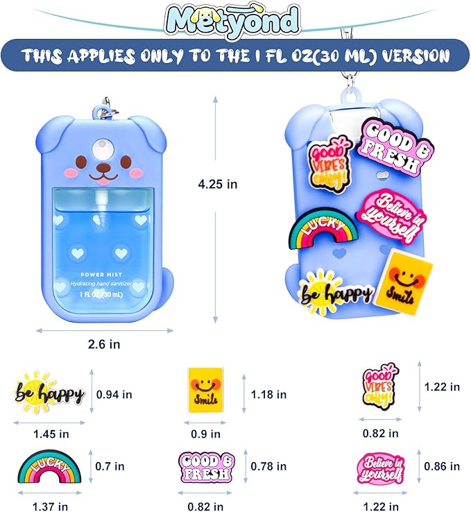 Metyond Dog Silicone Case for Touchland Hand Sanitizer Spray Power Mist 1 FL OZ/30ML for Touchland Case with Keychain, with Cute Charms Accessory Cute Travel Case (1PCS Blue)