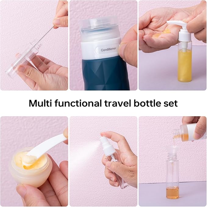 20Pack Travel Bottles Set,Leak Proof TSA Approved Travel Size Containers, Travel Essentials for Conditioner, Shampoo, Lotion & Body Wash Accessories (Dark Color) (Dark Color)