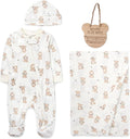 Newborn Baby 4 Piece Coming Home Outfit Gift Set – Footie Sleeper, Blanket, Headband & Ornament for Boys & Girls
