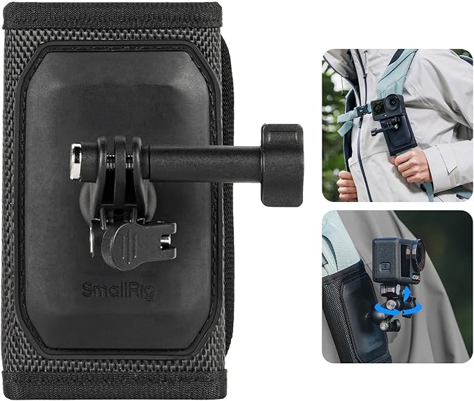 SMALLRIG Backpack Strap Mount for GoPro Hero 13/12/11, for DJI Osmo Nano Action 6/5 Pro/4/Pocket 3, for Insta360 X5/4/3/Ace Pro 2, Hook and Loop Fastener Clip Mount with Ball Head Adapter Base -5721