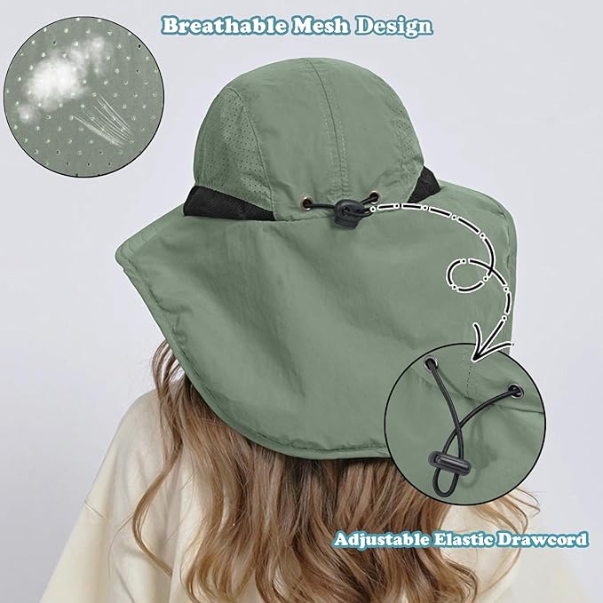 Outdoor Kids Sun Hat with Neck Flap UPF 50+ Quick Dry Beach Hats for Baby Boys Girls Age 2-12 Years Adjustable