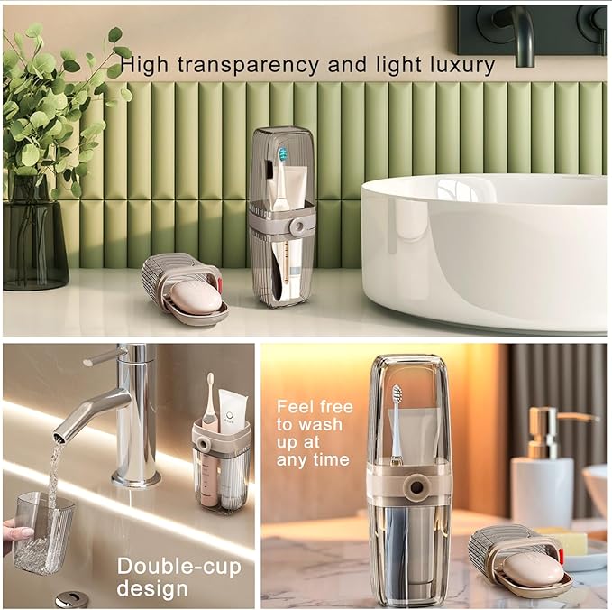 Toothbrush Travel Case and Soap Travel Case, Leakproof Soap Container with Cover, Portable Toothbrush Holder for Bathroom Storage, Camping, and Trip