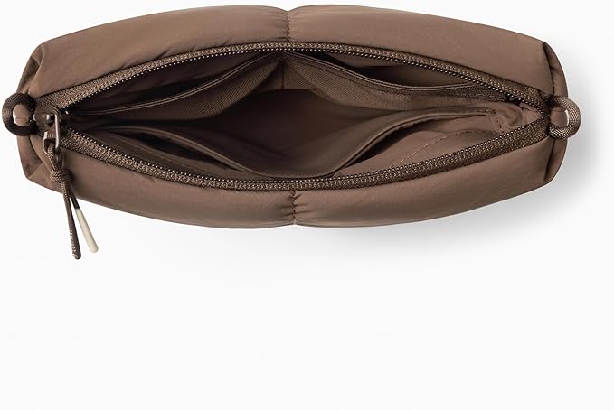Comfyable Puffy Electronics Organizer Travel Case, Cute Tech Pouch for Women Men, Cable Storage Bag for Charger, Phone, Power Bank, Cord, Compact Tech Accessories Pouch, Mocha Brown