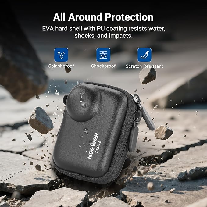 NEEWER Storage Case Compatible with Insta360 GO Ultra, Protective Portable Travel PU Hard Shell Carrying Bag with Mesh Pocket & Carabiner, Action Camera Accessories, AC042