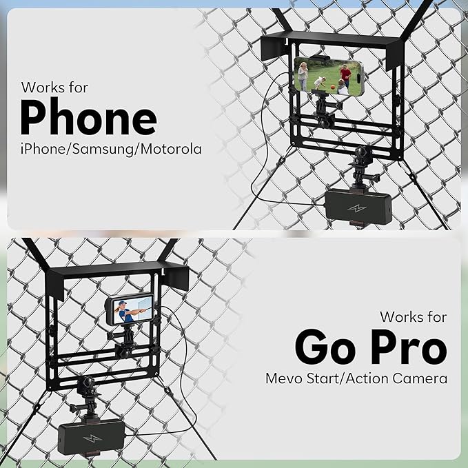 Metal Cell Phone Fence Mount with Shade, Fence Phone Holder Mounting Kit for iPhone, GoPro, Mevo Start, Insta360 and Other Action Cameras, Streaming Kit for Recording Baseball, Softball and Tennis