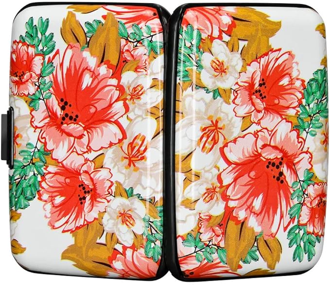 ELFISH Mini RFID Aluminum Wallet Credit Cards Holder Business Card Case Metal ID Case for Men Women(Flower22)