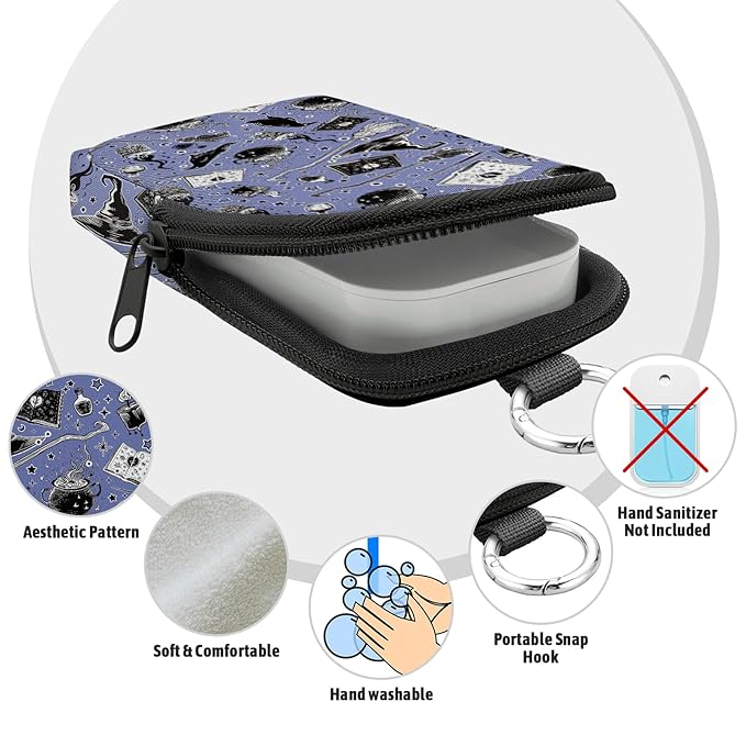 Magic Goth Hand Sanitizer Spray Case, Hand Sanitizer Holder Zippered Pouch, Cute Fashion Accessory with Snap Hook for Glow Mist and Power Mist 1FL OZ