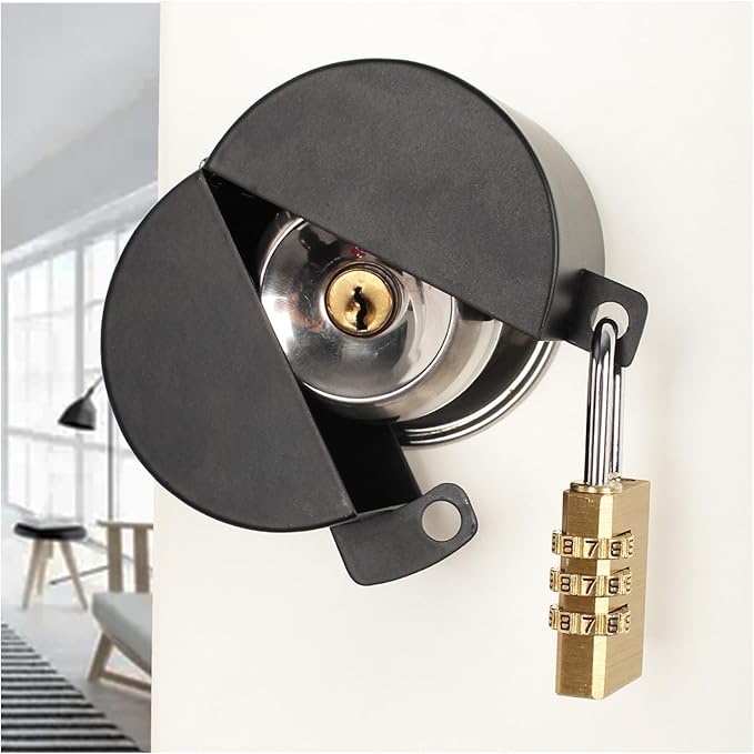 Door Knob with Lock,Without Drilling,Dementia Door Handle Lock，from Outside Prevents Turning of Door Knob and Access to Keyhole,for Apartment Evictions，Childproof (Black with Padlock)