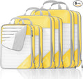 Compression Packing Cubes 6 Set, Compressible Space-Saving Packing Cubes for Travel - Compression Bags, Luggage Organizer, Travel Essentials for Women, Golden Yellow