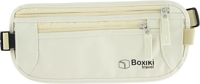 Boxiki Travel Beige Money Belt with RFID Sleeves Set - Secure Travel Pouch and RFID Card Holder to Protect Cash, Credit Cards and Travel Documents for Men and Women