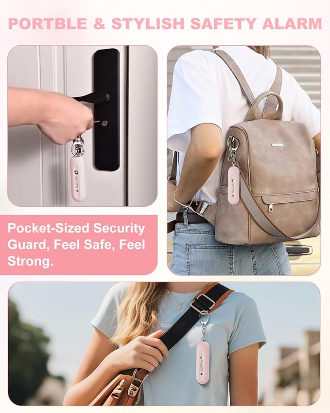 Personal Safety Alarm for Women - Waterproof Rechargeable Security Alarm - 140dB Extra Loud Siren with SOS Strobe Light - Self Defense Keychain for Women Girls Teens Seniors(Pink)