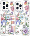 Compatible with iPhone 16 Pro Case Card Holder for Women Cute Design,Wallet Phone Cases Transparent Cool Kawaii Protective (Clear Amazing Lovely Flowers)