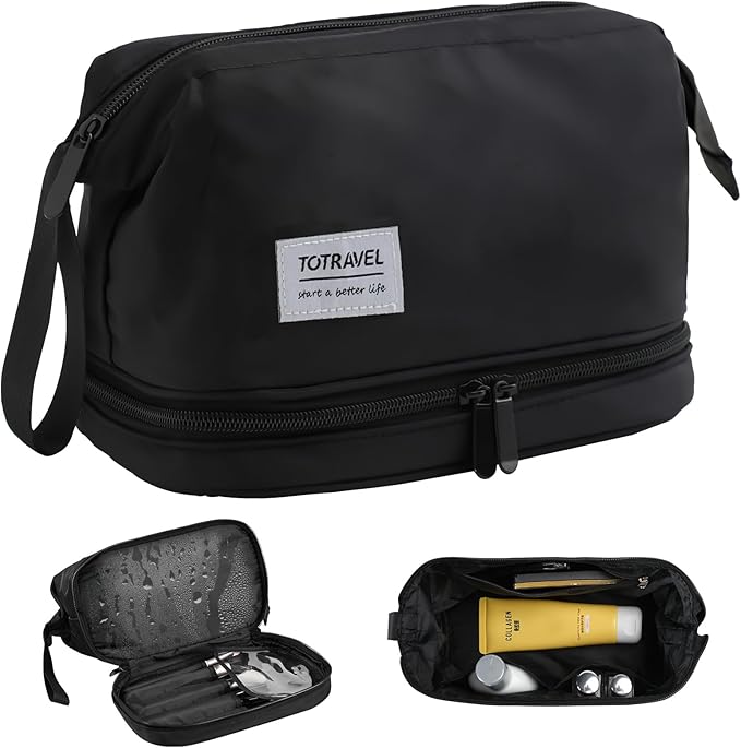 Hanging Travel Toiletry Bag for Women, Makeup Bag, Compact, sturdy, Lightweight, Waterproof, Simple and Practical, Functions As Both Cosmetic Organizer And Toiletry Bag (Woman, Jet Black)