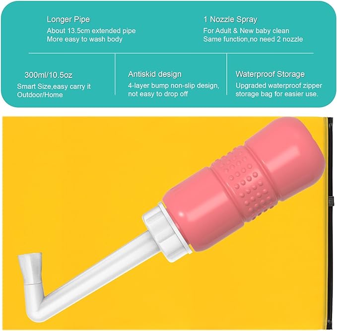2PCS-Pack Travel Bidet Bottle Pink+ Black Backpacking Bidet Camping Bidet, 300ml Portable Bidet ,10.6oz Peri Bottle - Vaginal Cleaning, Recovery, Hospital Labor and Delivery Essentials